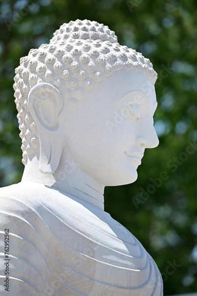 Obraz White stone Buddha statue on the side close-up Located amidst nature