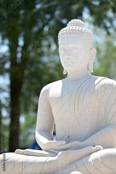 Obraz White stone Buddha statue in meditation position Located amidst nature