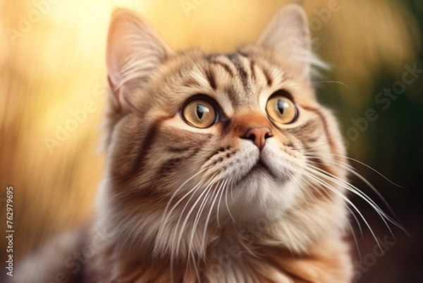 Obraz Portrait of surprised beautiful cat outdoors.