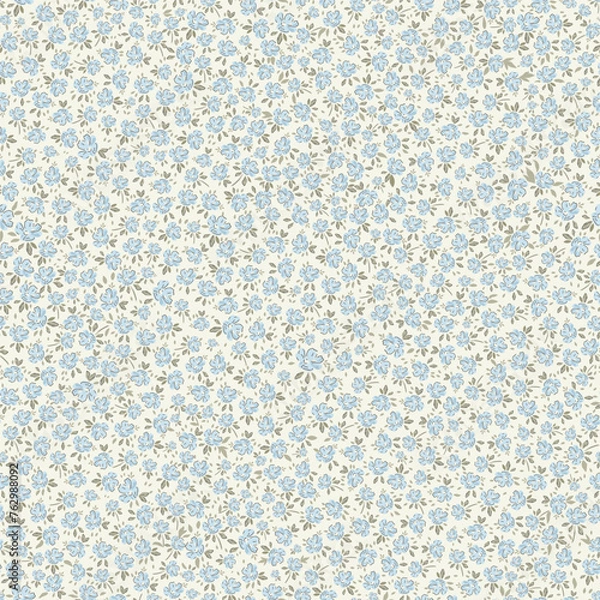 Fototapeta A delicate seamless pattern depicting delicate blue flowers on a light background.