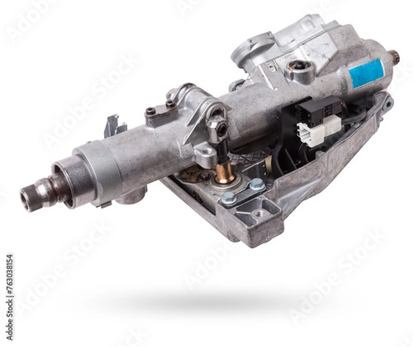 Fototapeta Car steering column - a car control system with the function of transmitting torque from the wheel to gear. Includes ignition switch, direction indicator and light switch, auto undercarriage repair.