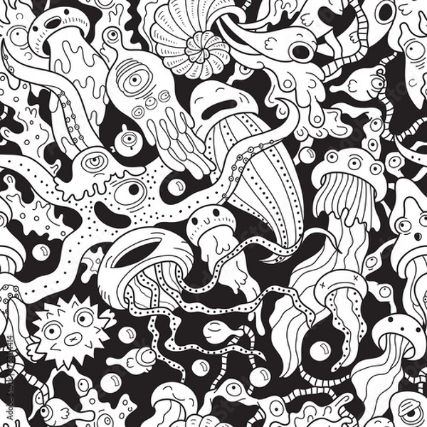 Fototapeta Deep sea monsters seamless pattern
