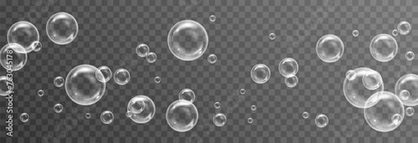 Obraz Vector soap bubbles png. Flying soap bubbles. Soap bubbles with various reflections. Detergent, soap, shampoo, foam.
