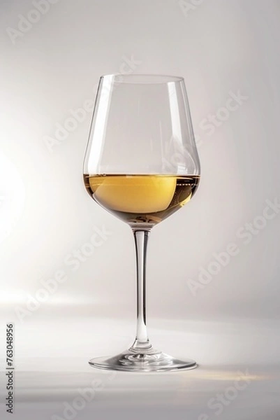 Obraz Vin blanc dans un verre sur un fond blanc de studio, illustration boisson ia générative