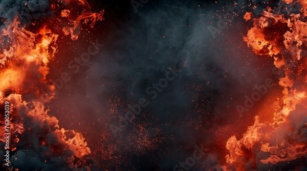 Fototapeta Abstract Explosion Border with Dark Smoke and Red Lava - Dramatic Fiery Effect Illustration
