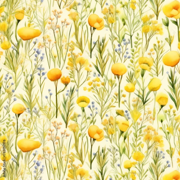 Obraz yellow flowers and plant patterns