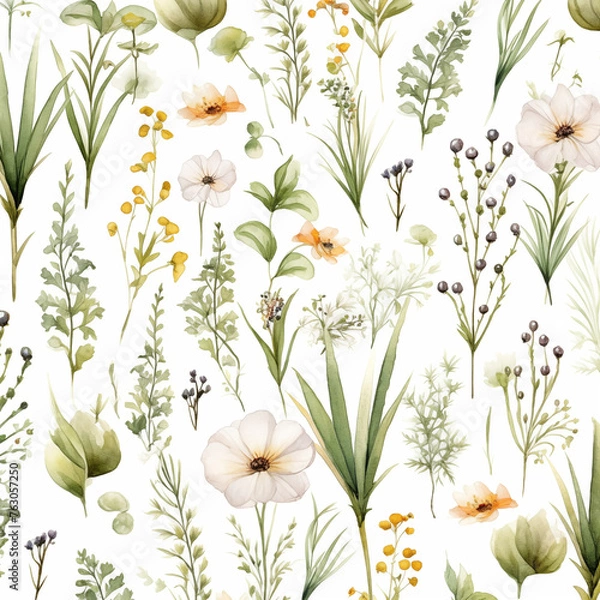 Obraz flower and plant patterns against a white background