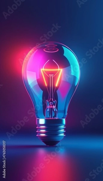 Fototapeta Vibrant neon lights creating a luminous glow around a light bulb in a spacious, open area
