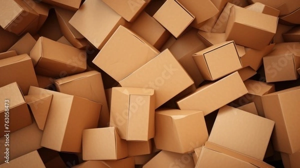 Fototapeta A pile of cardboard boxes stacked on top of each other. Ideal for logistics and storage concepts