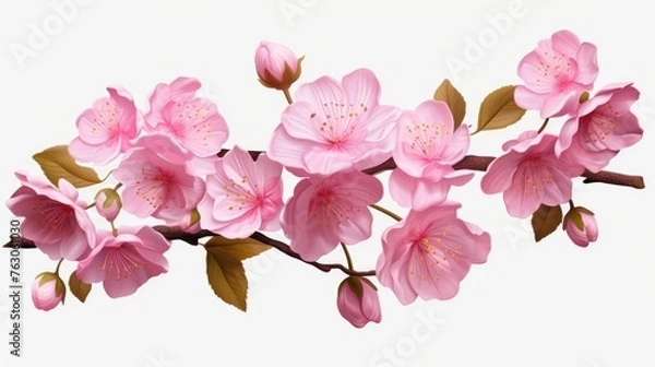 Obraz Branch of pink flowers with green leaves, perfect for nature concepts