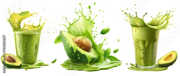 Obraz Set of Delicious avocado juice splash cut out, isolated on transparent background