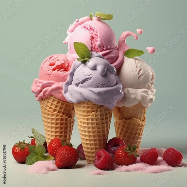 Obraz ice cream cone with strawberry