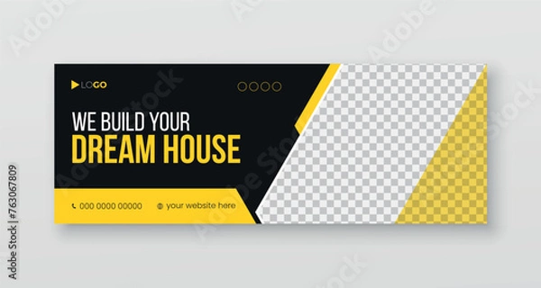 Obraz Construction facebook cover design, home repair social media banner, web banner ads template.