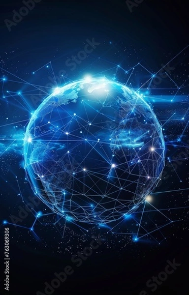 Fototapeta Globe with global connection lines and lights. Worldwide technology concept.