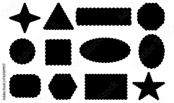 Fototapeta  Retro design elements scalloped frames. Scalloped edge rectangle, star, ellipse, circle and square shapes