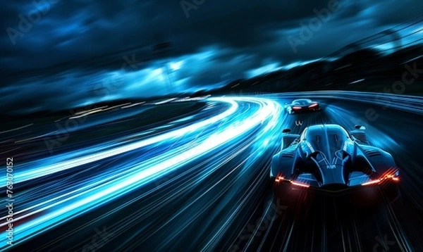 Obraz a futuristic car is driving down a highway at night