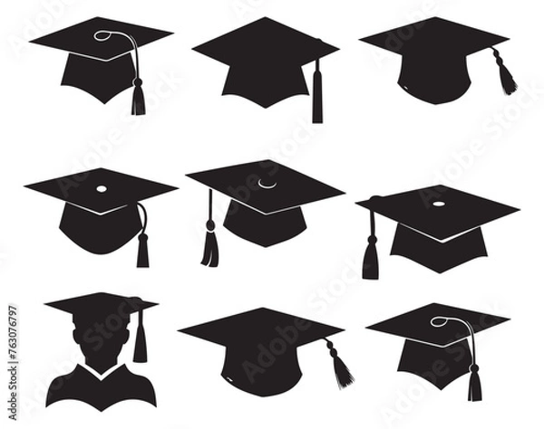 Fototapeta Graduation cap icon set. isolated on white background. Graduation cap vector icon