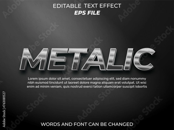 Fototapeta metalic text effect, font editable, typography, 3d text. vector template