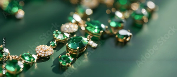Obraz A green necklace with green stones and gold accents, Emerald