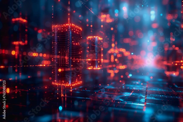 Fototapeta cyber security futuristic, dynamic data stream digital binary big data, and blockchain transactions 