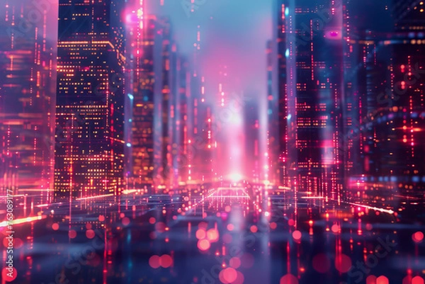 Fototapeta cyber security futuristic, dynamic data stream digital binary big data, and blockchain transactions 