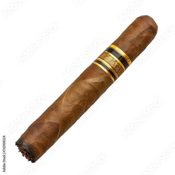 Obraz A cigar is shown in its wrapper, with a brown wrapper and a gold stripe