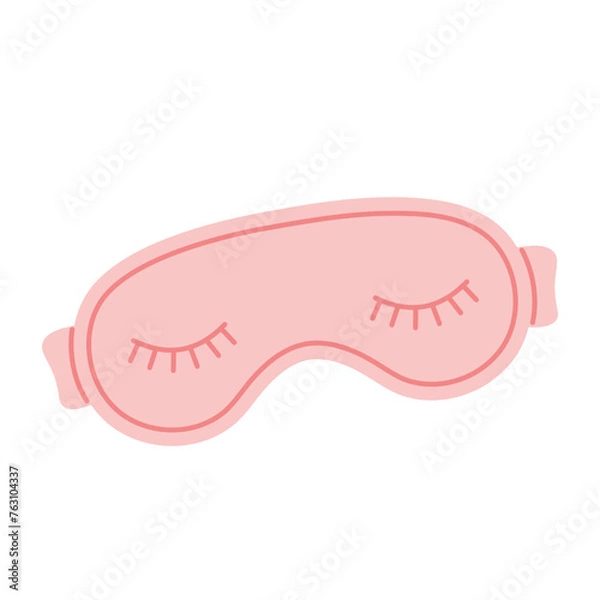 Obraz Cute pink sleep mask with eyes closed. Eye accessory for sleeping and traveling. Flat vector illustration isolated on white background.