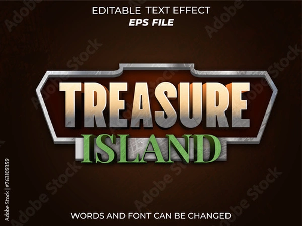 Fototapeta treasure island text effect, font editable, typography, 3d text for medieval fantasy rpg games. vector template