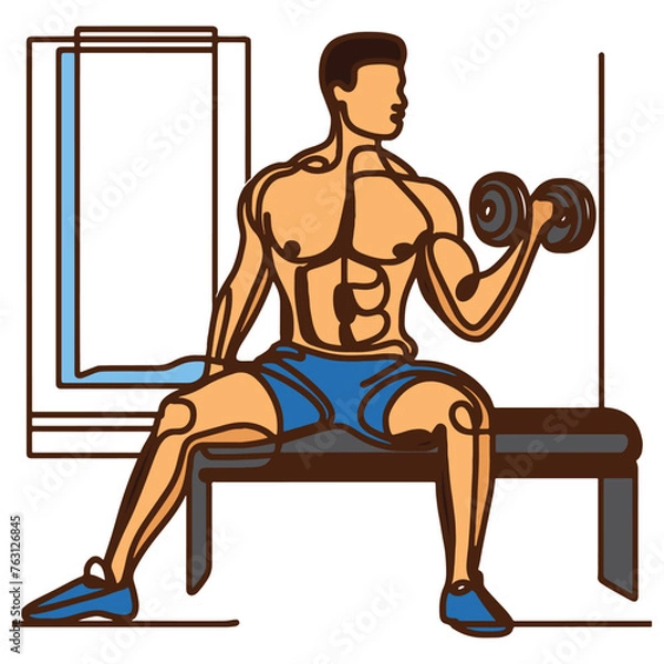Fototapeta Athletic man lifting dumbbell