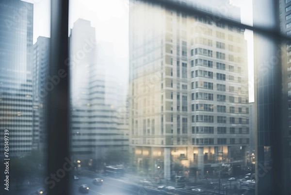 Obraz Dusky Gray Evening Metropolis Beyond the Windowpane, A Gritty Urban Scene Illustrating the Vibrancy and Gloom of City Life