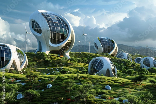 Fototapeta Experience the future of communication with a renewable energy base station, leading the way towards a cleaner world for generations to come