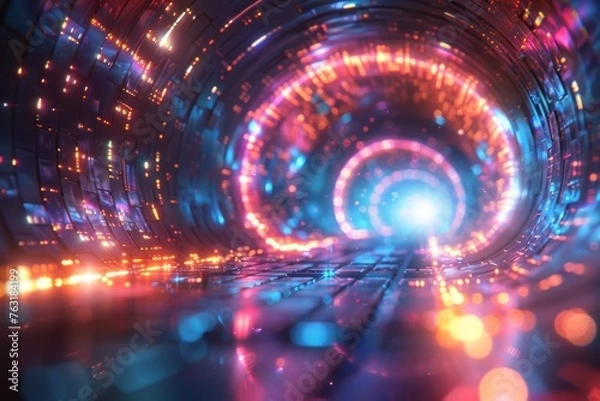 Fototapeta Abstract Circle image of a blue and pink line with many dots. futuristic technology background