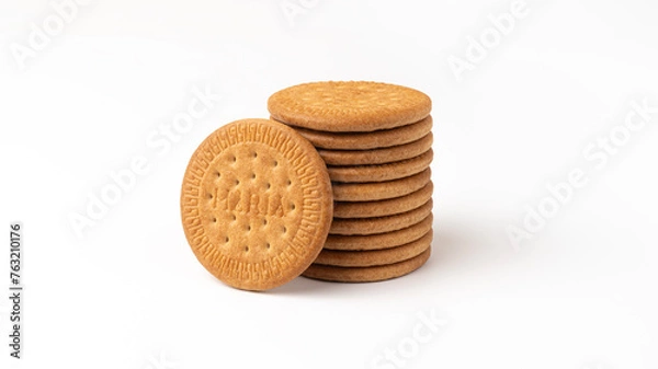 Fototapeta Pile stack of Maria biscuits isolated on a white background