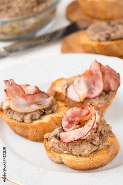 Obraz small bread pieces with homemade pate on white plate