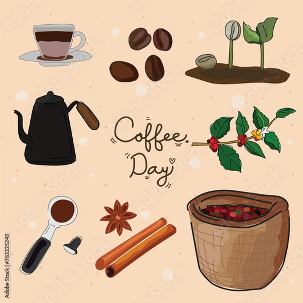 Fototapeta Coffee time graphic design set. Vector illustration.