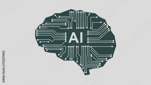 Fototapeta Modern cyberbrain concept. Outline top view illustration of a circuit board with a brain. Artificial intelligence banner
