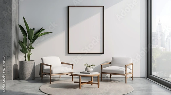 Fototapeta 
A lavish white office area embellished with two armchairs, providing ample space for extra content 