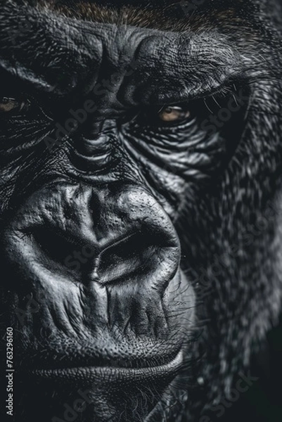 Fototapeta Gorilla Close Up Portrait on Black Background in Black and White