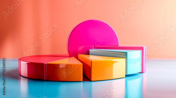 Obraz Colorful Pie Chart on Blue Background.