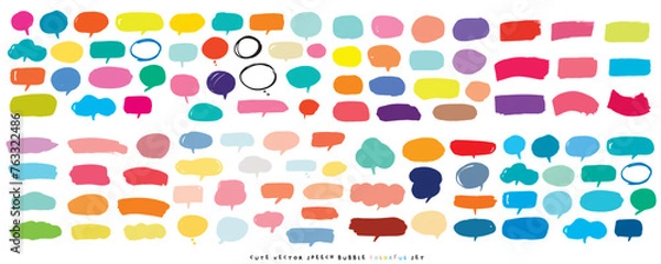 Fototapeta Cute vector speech bubble colorful set,Hand drawn set of speech bubbles with handwritten for book ,card, business, poster design. Vector illustration design for fashion fabrics, textile graphics