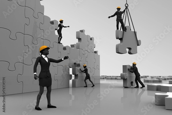 Fototapeta Team assembling jigsaw puzzle