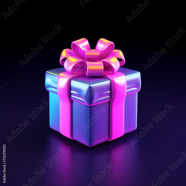 Obraz 3d icon, one cartoon toy gift box,3d lllustration, sleek, game props сreated with Generative Ai