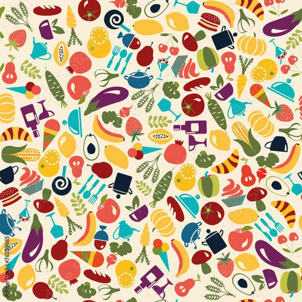 Obraz Vector Pattern  Food and beverages  background