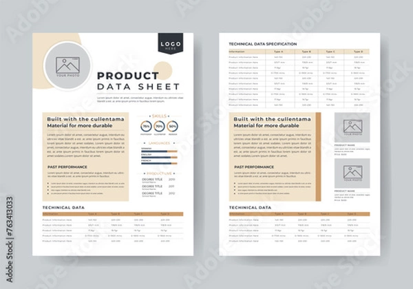 Fototapeta Product Data Sheet, Technical Data Sheet template design
