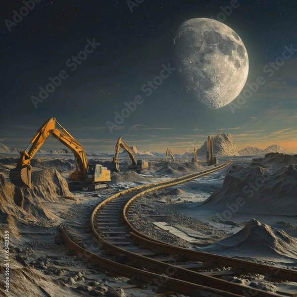 Obraz Illustration for the lunar railroad project