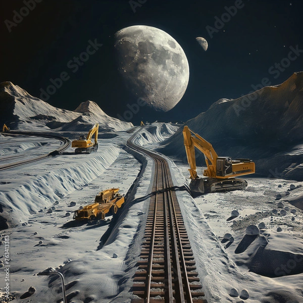 Obraz Illustration for the lunar railroad project
