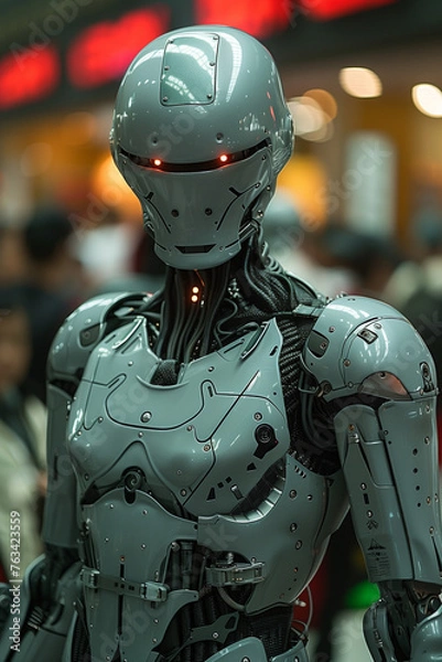 Fototapeta Imposing advanced police robots equipped for urban patrol, showcasing cutting-edge technology