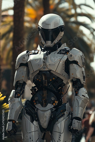Fototapeta Imposing advanced police robots equipped for urban patrol, showcasing cutting-edge technology