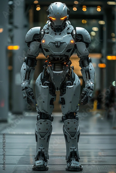 Fototapeta Imposing advanced police robots equipped for urban patrol, showcasing cutting-edge technology
