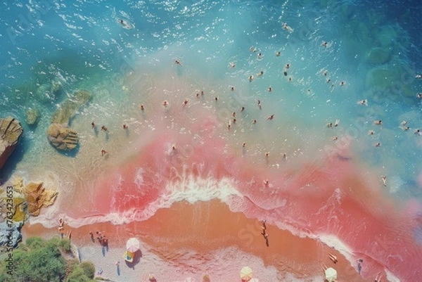 Fototapeta Group of People Standing on Beach by the Ocean